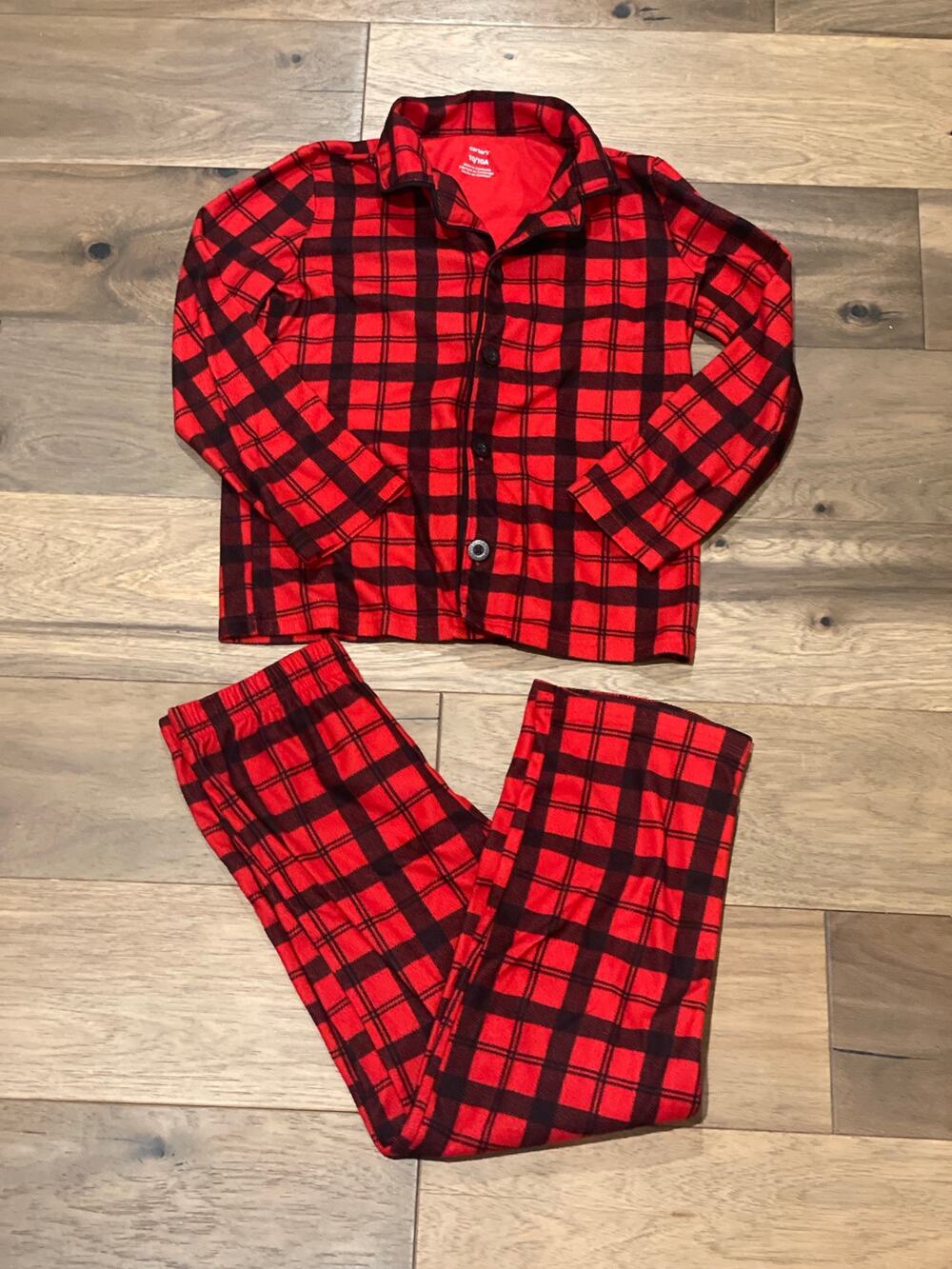 Carter's Buffalo Check Fleece 2-Pc Pajama Set Kids 10 Red Black Ultra-Soft